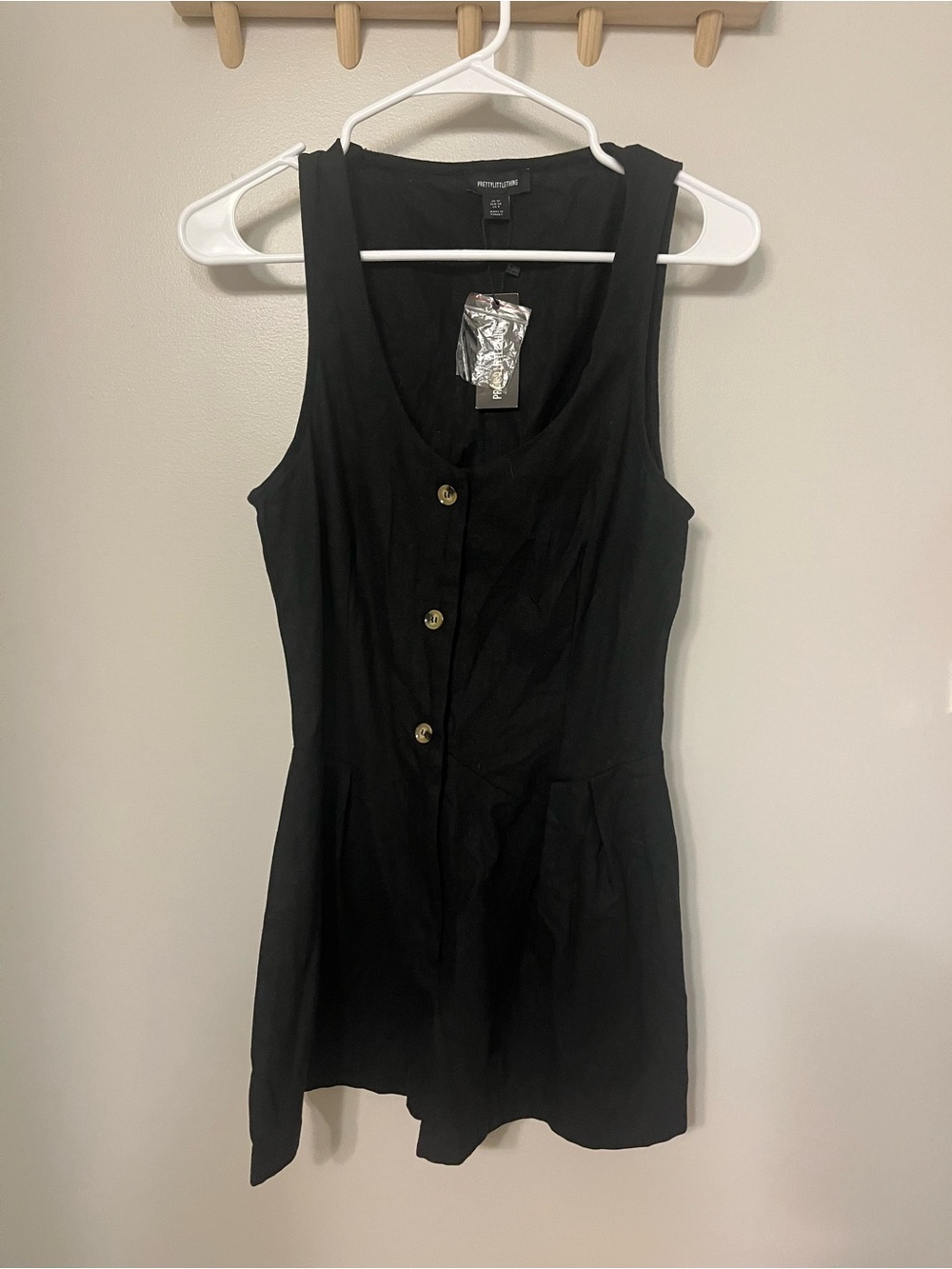 NWT Black Button-Front Linen Blend Romper